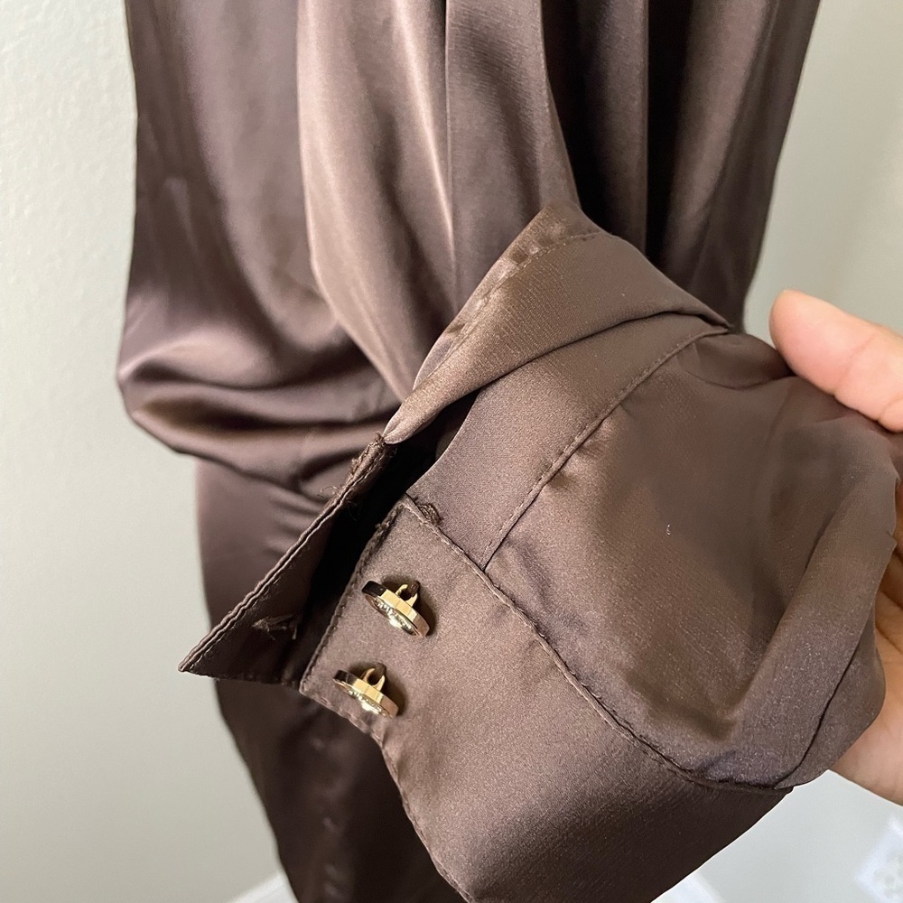 L’ABEYE Brown Satin Wrap Dress - Picture 6 of 8